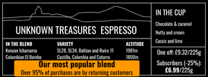 Unknown Treasures Espresso Blend 225g Free Cannister with Subscription Trial